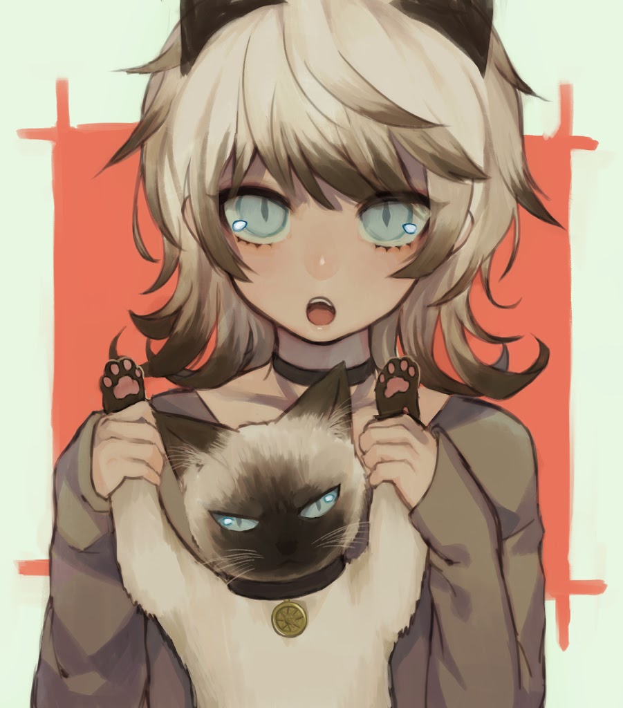 Cute Anime girl with her kawaii cat - Anime Cat Girl - Posters and