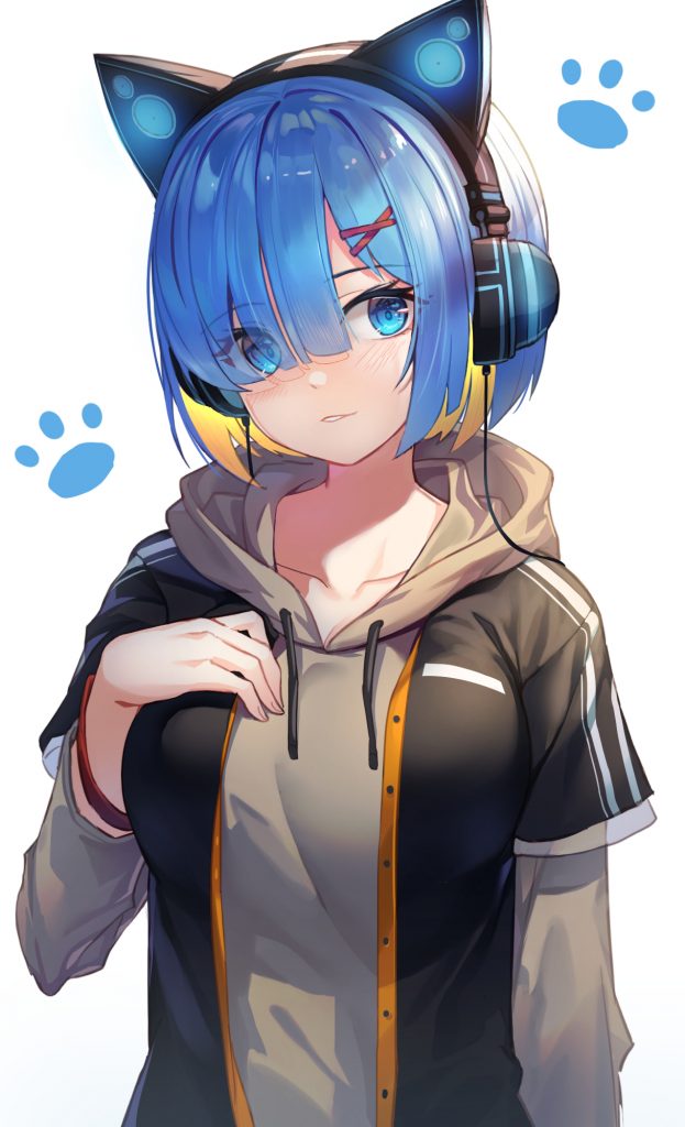 Rem from Re: Zero wearing cat ear headphones Art by dighapdlxm12