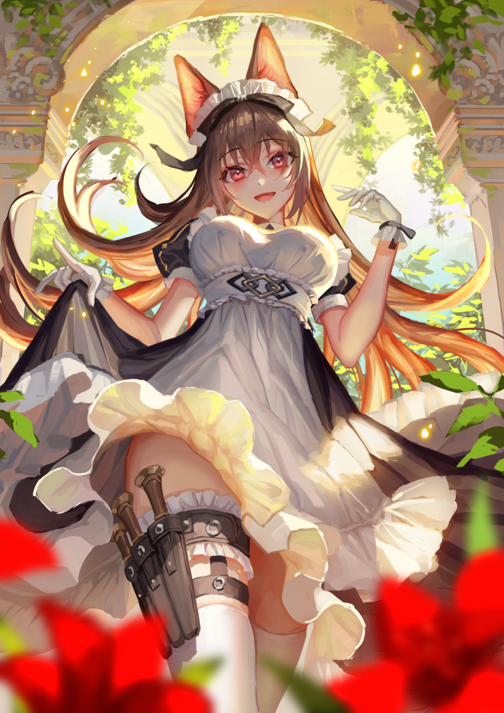 Catgirl maid in a Garden. Art by MaiOkuma