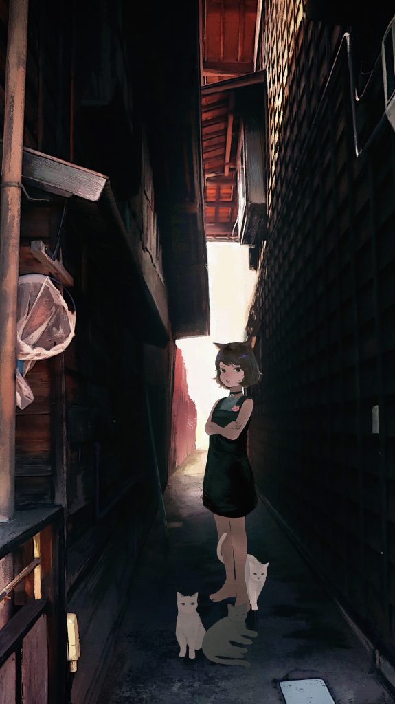 A catgirl in an alley