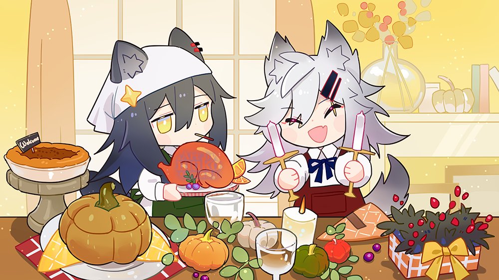 Lappland and Texas from Arknights getting ready for Thanksgiving Art by inuko (redconstellation)