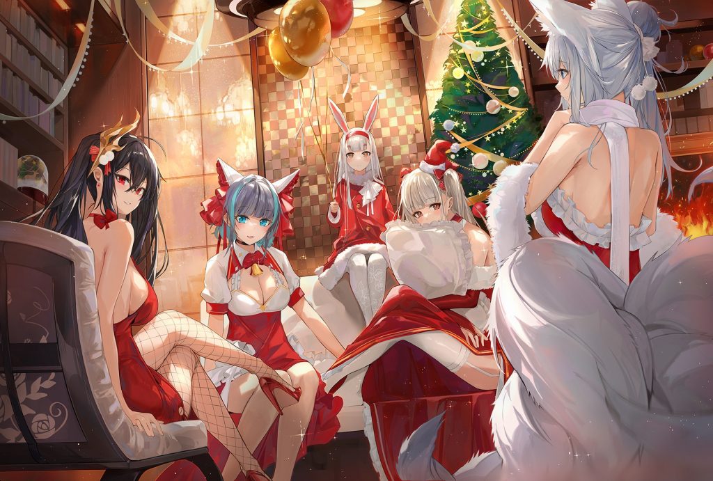 Taihou, Cheshire, Shimakaze, Formidable, Shinano are ready for Christmas Art by Demahmw