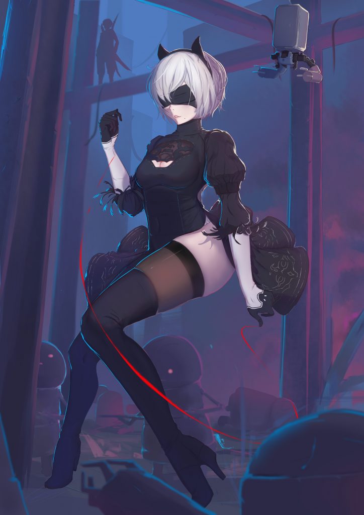 2B from NieR: Automata with cat ears Art by Langya Beike