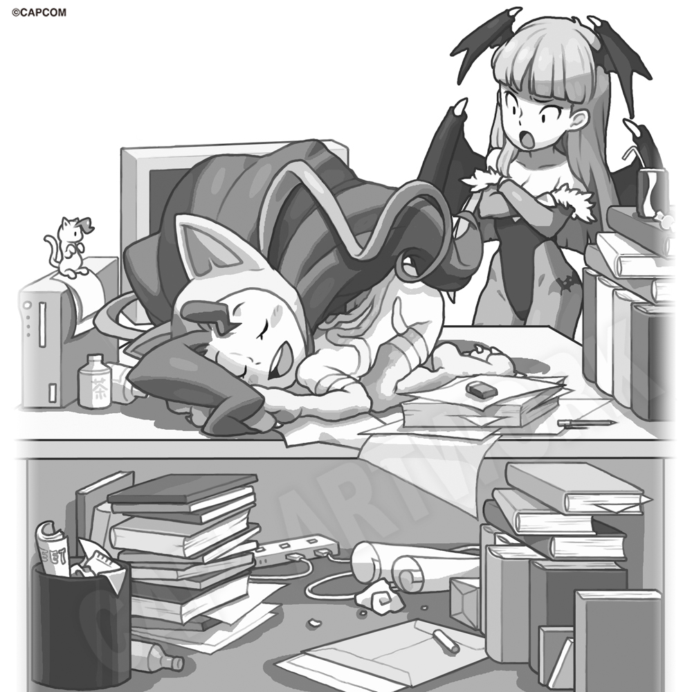 Felicia from Darkstalkers Falls asleep on the job, Offical Art.