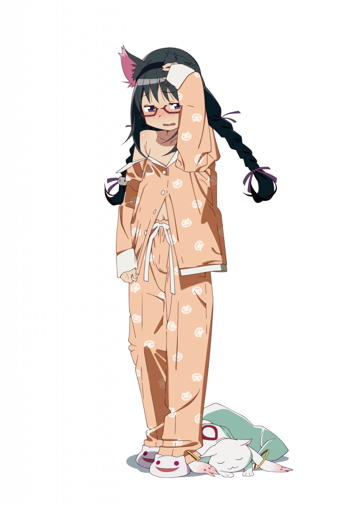 Horuma Akemi from Madoka Magica dressed as Hanekawa Tsubasa from Bakemonogatari Offical Art