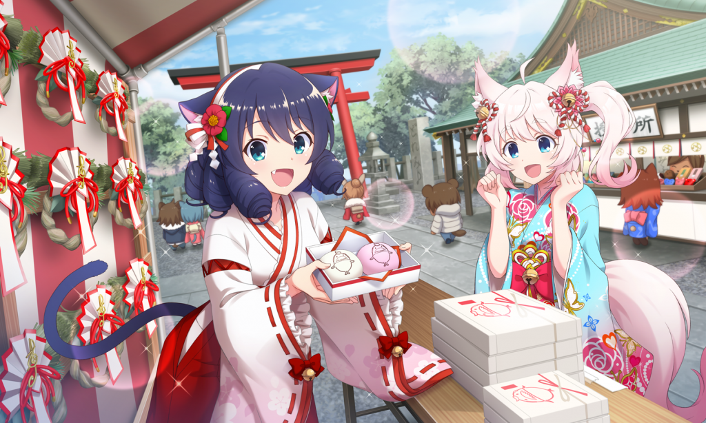 Cyan Hijirikawa and Howan at a shrine for New Years Offical Art