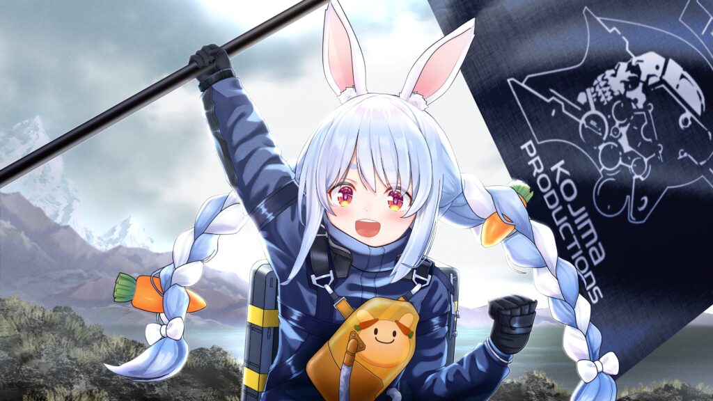 Pekora Usada cosplaying Sam Porter Bridges. Official art from Twitter