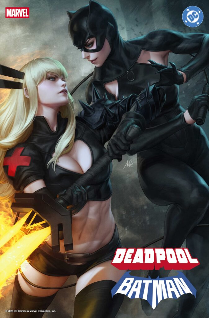 Catwoman clashing with Magik, variant cover for Deadpool/Batman by Artgerm Lau